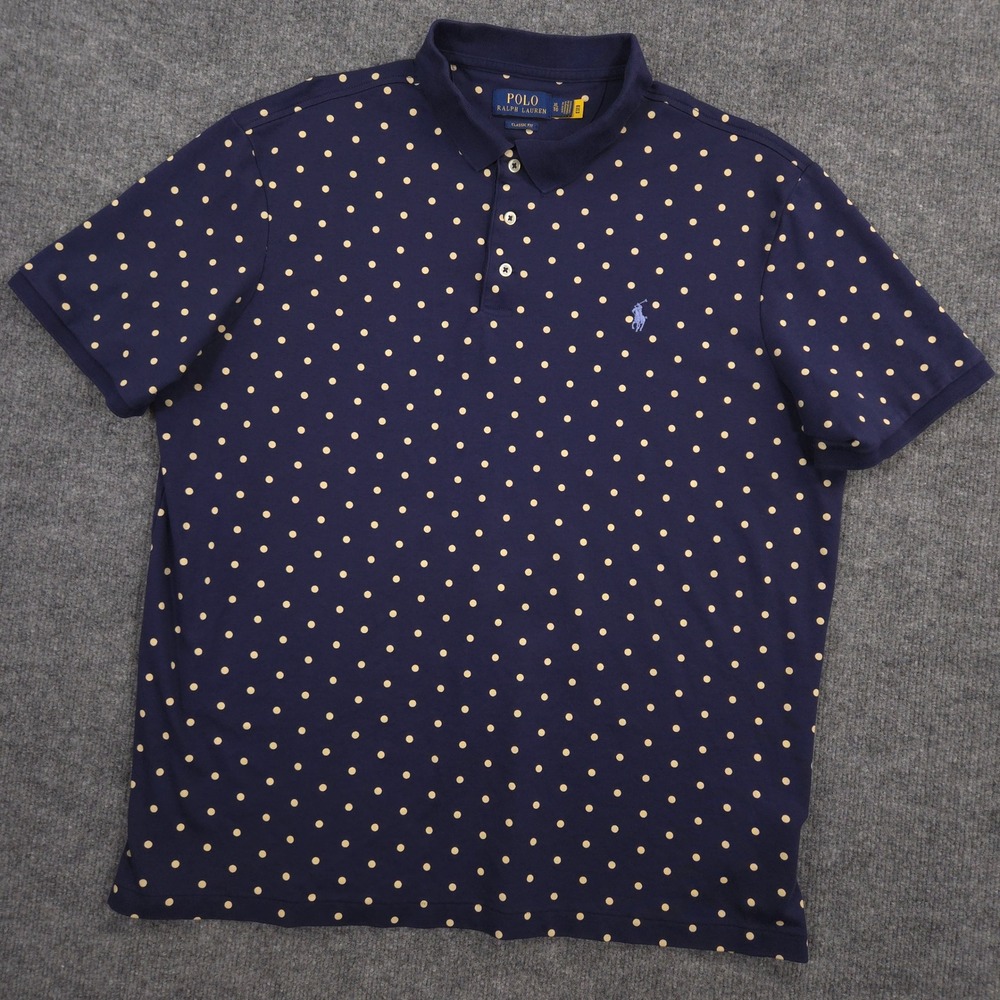 Polo Ralph Lauren Polo Shirt Mens XL Navy Cream Polka Dot AOP Classic Fit Cotton - Picture 3 of 8